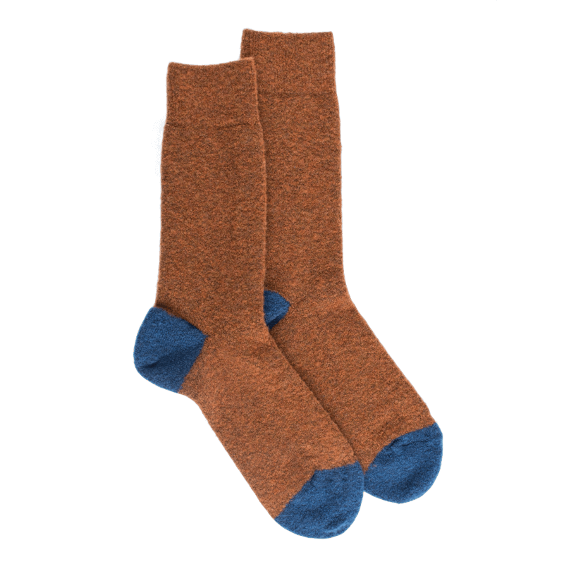 doré doré Chaussettes homme en laine polaire - Orange écureuil & Bleu saphir