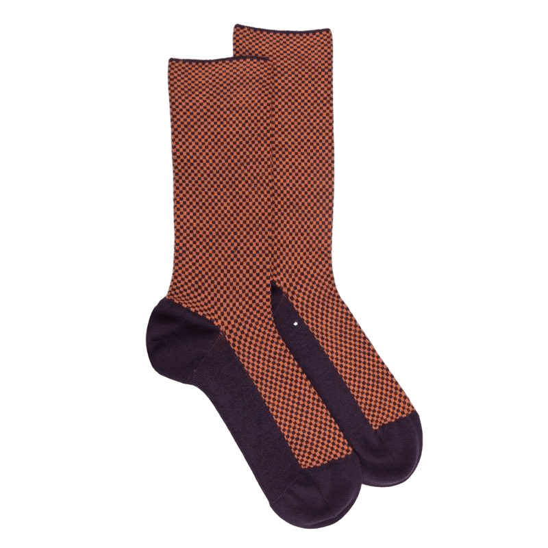 doré doré Chaussettes homme en laine sans bord élastique à motif géométrique - Violet mûrier & orange cognac