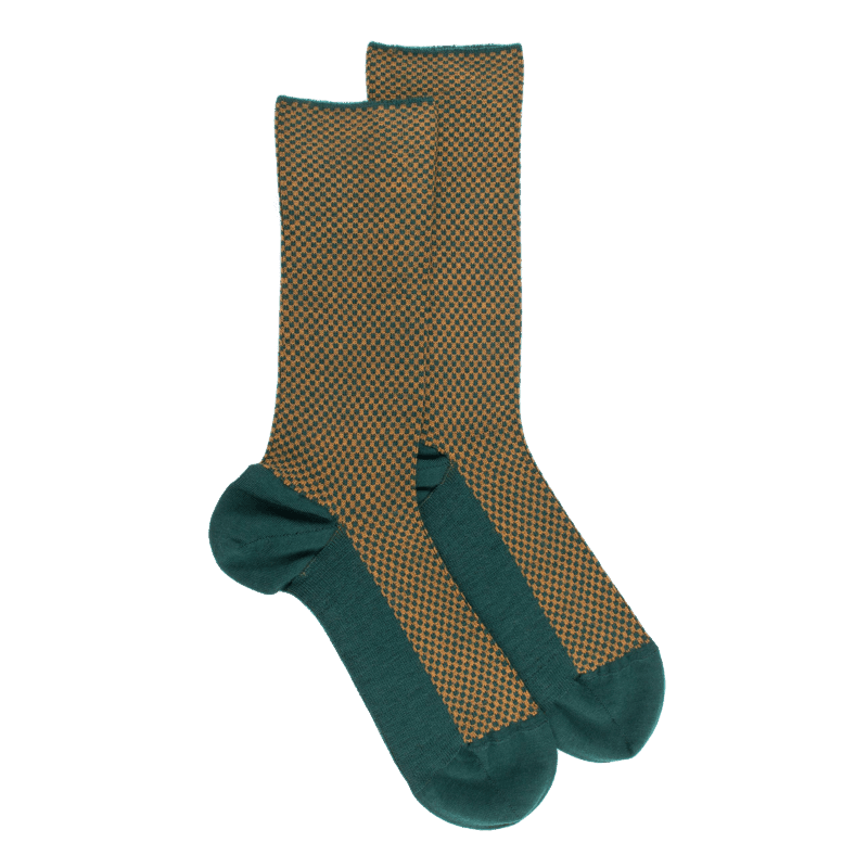 doré doré Chaussettes homme en laine sans bord élastique à motif géométrique - Gris-vert Fer & Safran