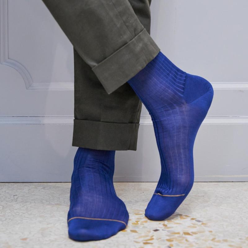 Doré Doré Chaussettes Homme Fines à Côtes En Fil D'Écosse - Bleu Voilier