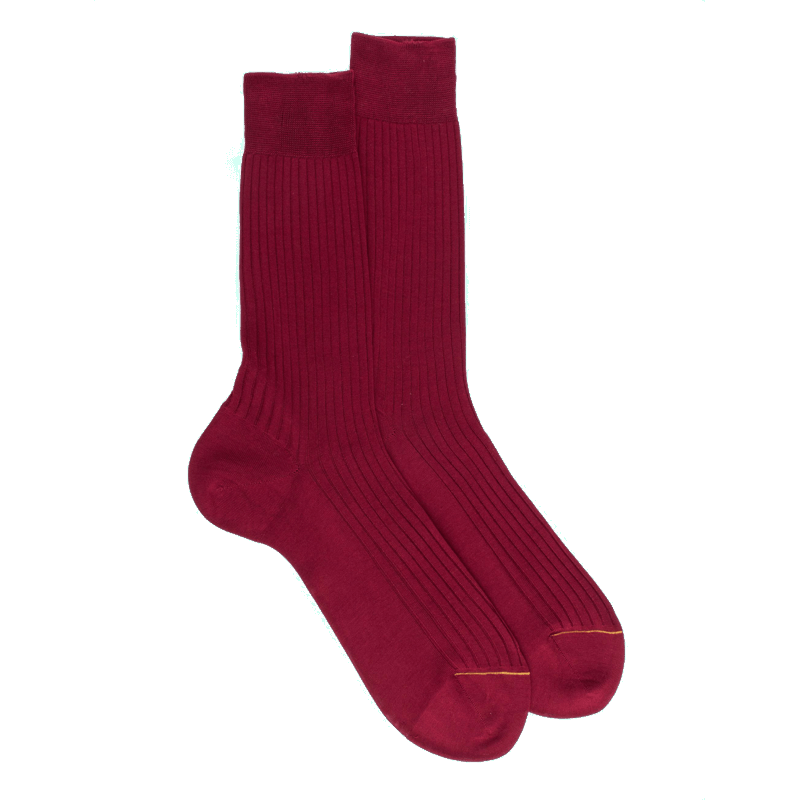 doré doré Chaussettes homme fines à côtes en fil d'Écosse - Framboise