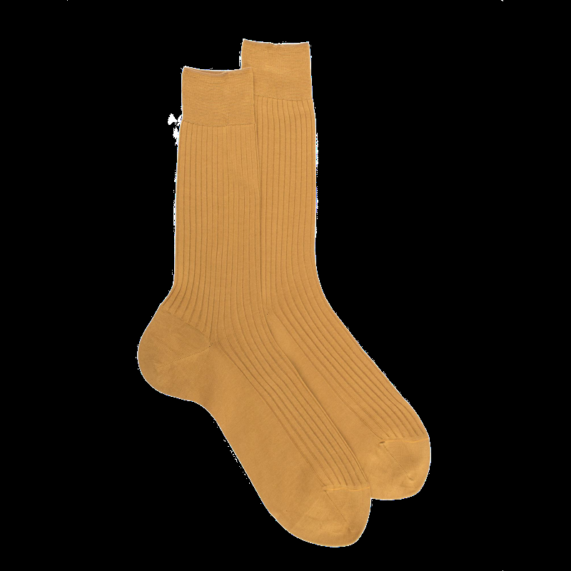 Doré Doré Chaussettes Homme Fines à Côtes En Fil D'Écosse - Laiton
