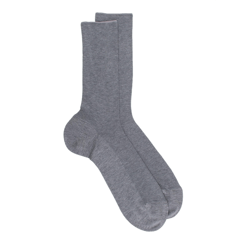 doré doré Chaussettes homme jambe sensible sans bord élastique en fil d'Ecosse - Gris moyen