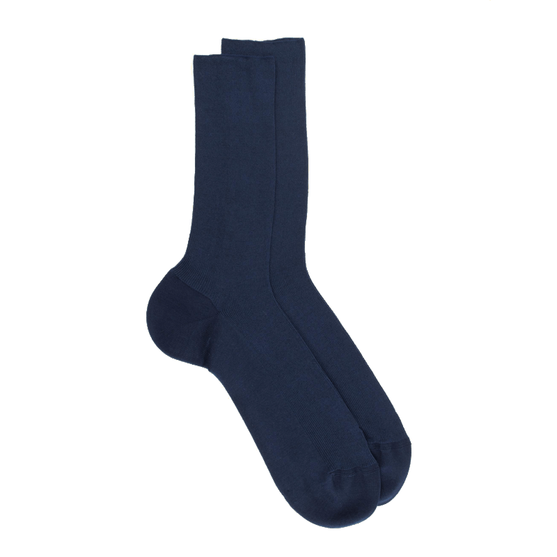 Doré Doré Chaussettes Homme Jambe Sensible Sans Bord élastique En Fil D'Ecosse - Bleu Marine