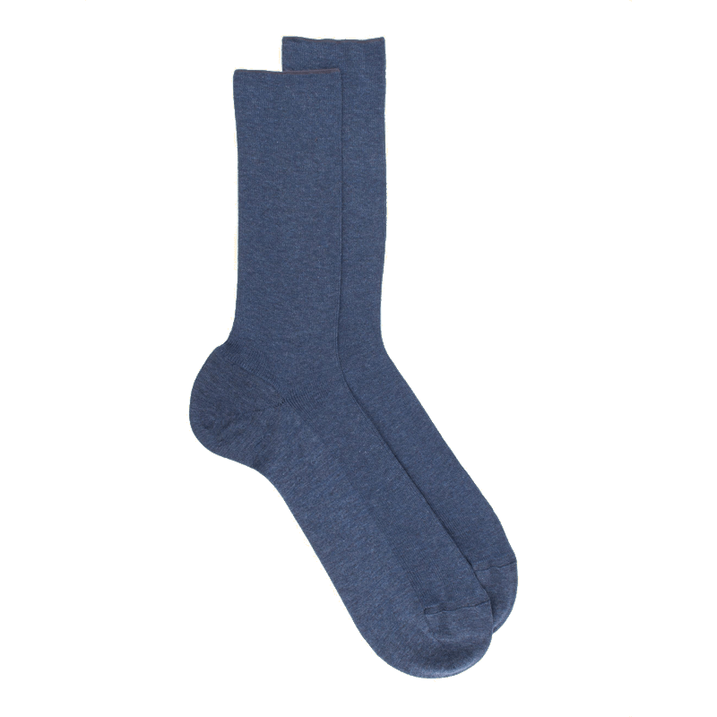 doré doré Chaussettes homme jambe sensible sans bord élastique en fil d'Ecosse - Bleu facteur