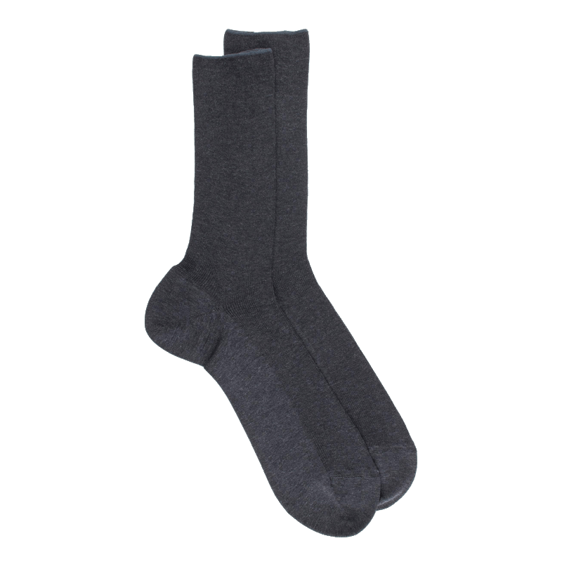 doré doré Chaussettes homme jambe sensible sans bord élastique en fil d'Ecosse - Gris foncé