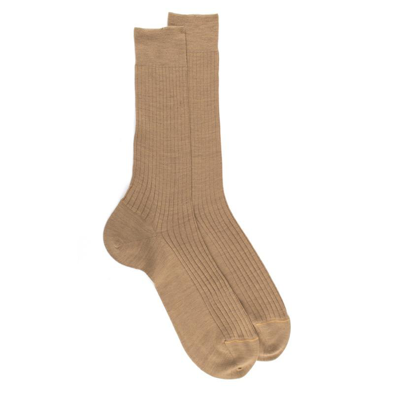 doré doré Chaussettes Homme luxe en laine mérinos extra fine - Camel