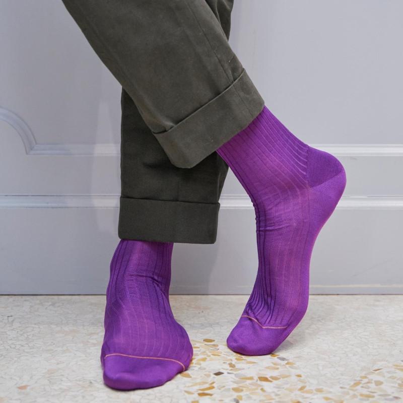 Doré Doré Chaussettes Homme Luxe En Pur Fil D'écosse Extra Fin - Violet Provence