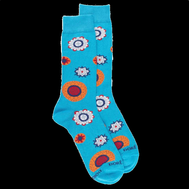 doré doré Chaussettes homme motif mandala - Bleu ciel