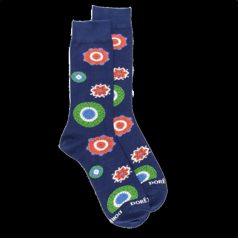doré doré Chaussettes homme motif mandala - Bleu marine