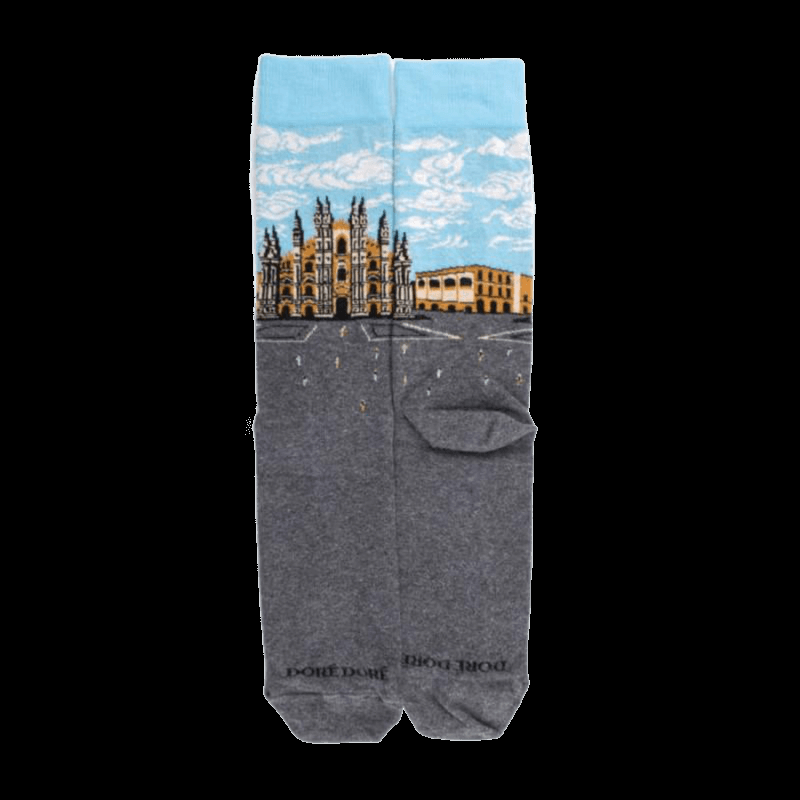 doré doré Chaussettes homme oxford en coton avec paysage milanais