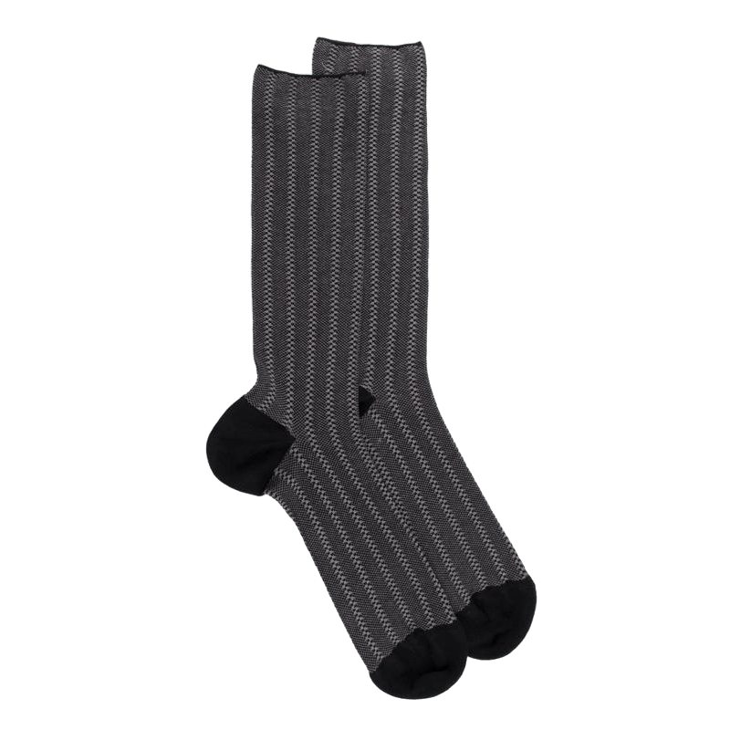doré doré Chaussettes homme sans bord élastique en fil d'Écosse à motifs rayures verticales - Noir & Gris Rocheux