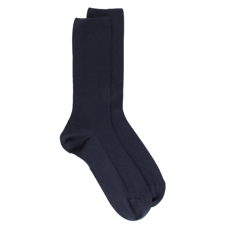doré doré Chaussettes homme spéciales jambes sensibles sans bord élastique en laine - Bleu foncé