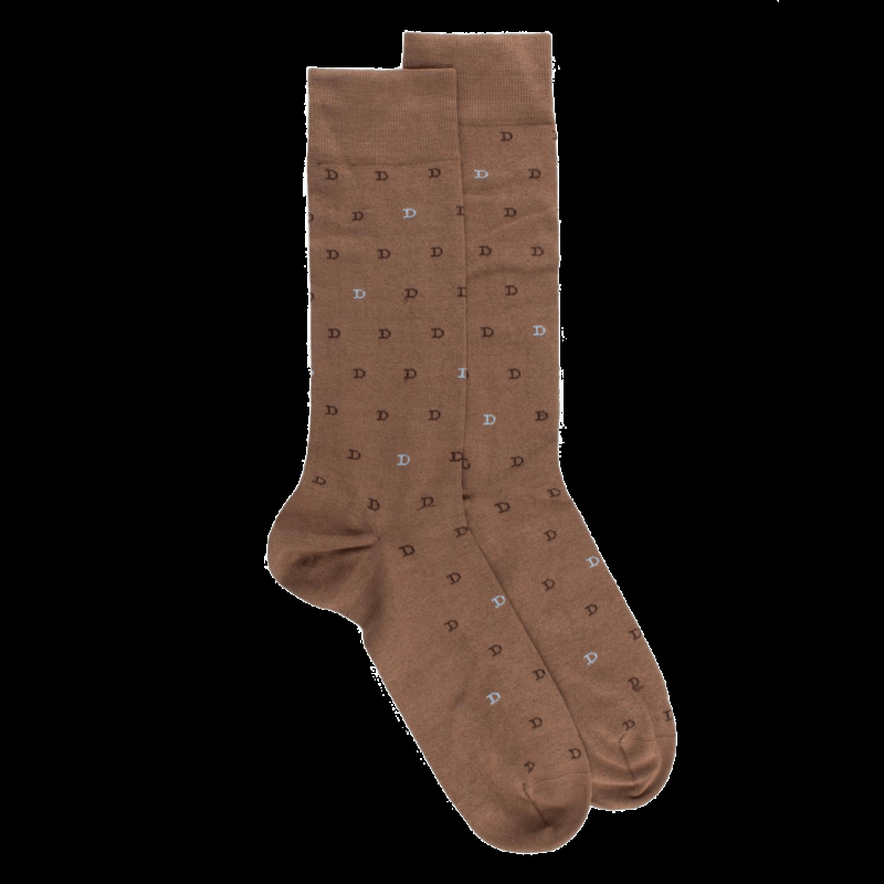 doré doré Chaussettes hommes en fil d'Ecosse avec petit motif D en deux couleurs - Marron Caille