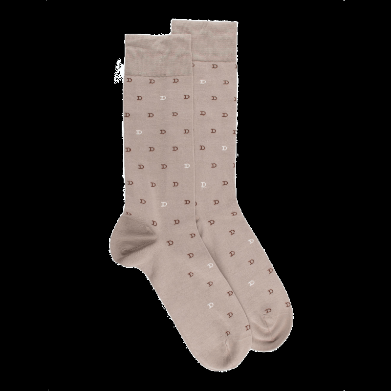 doré doré Chaussettes hommes en fil d'Ecosse avec petit motif D en deux couleurs - Gris