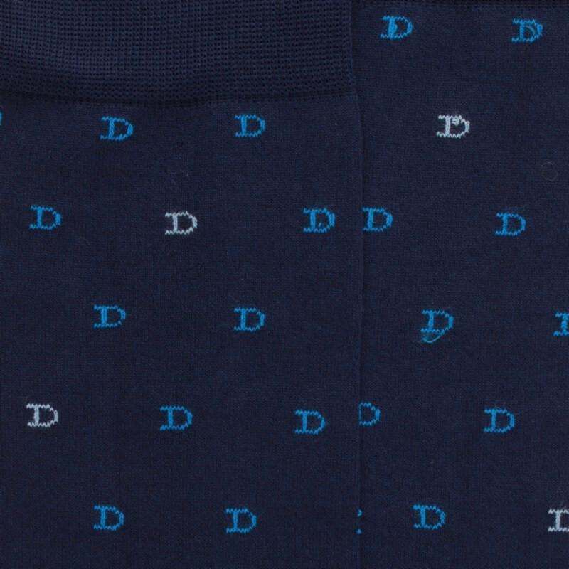 Doré Doré Chaussettes Hommes En Fil D'Ecosse Avec Petit Motif D En Deux Couleurs - Bleu Matelot