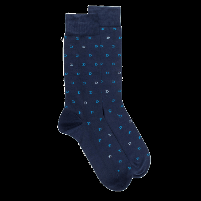 doré doré Chaussettes hommes en fil d'Ecosse avec petit motif D en deux couleurs - Bleu Matelot