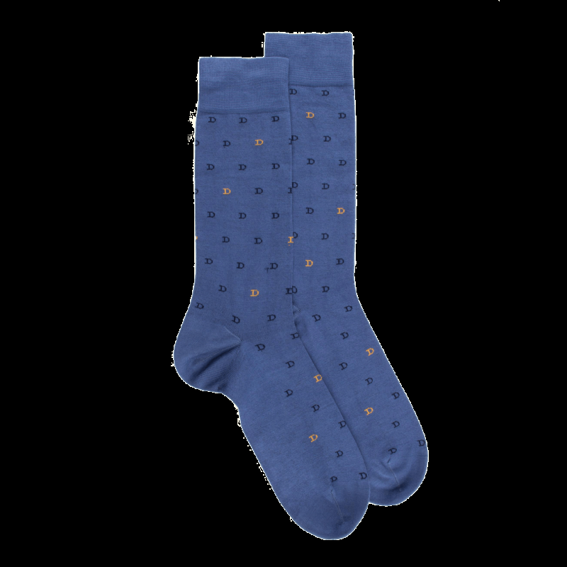 doré doré Chaussettes hommes en fil d'Ecosse avec petit motif D en deux couleurs - Bleu