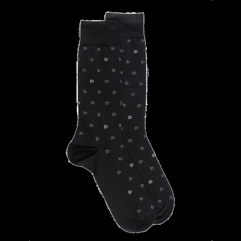 doré doré Chaussettes hommes en fil d'Ecosse avec petit motif D en deux couleurs - Noir