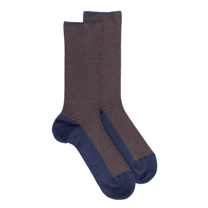 doré doré Chaussettes laine à motifs géométrique – Marron et bleu