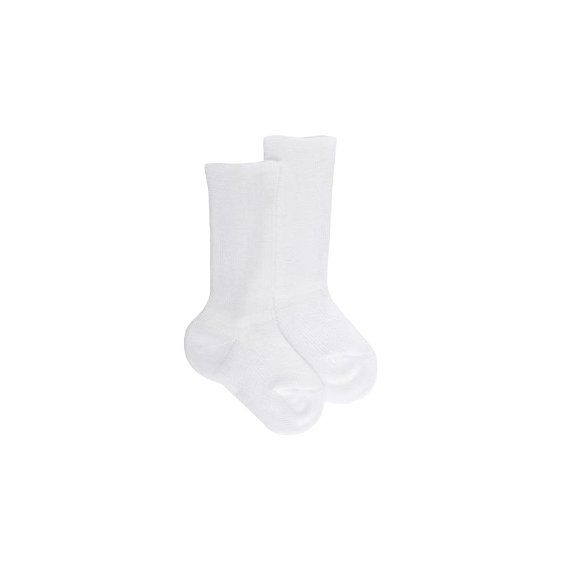 doré doré Chaussettes longues à côtes pour enfants en fil d'Ecosse 100% uni - Blanc