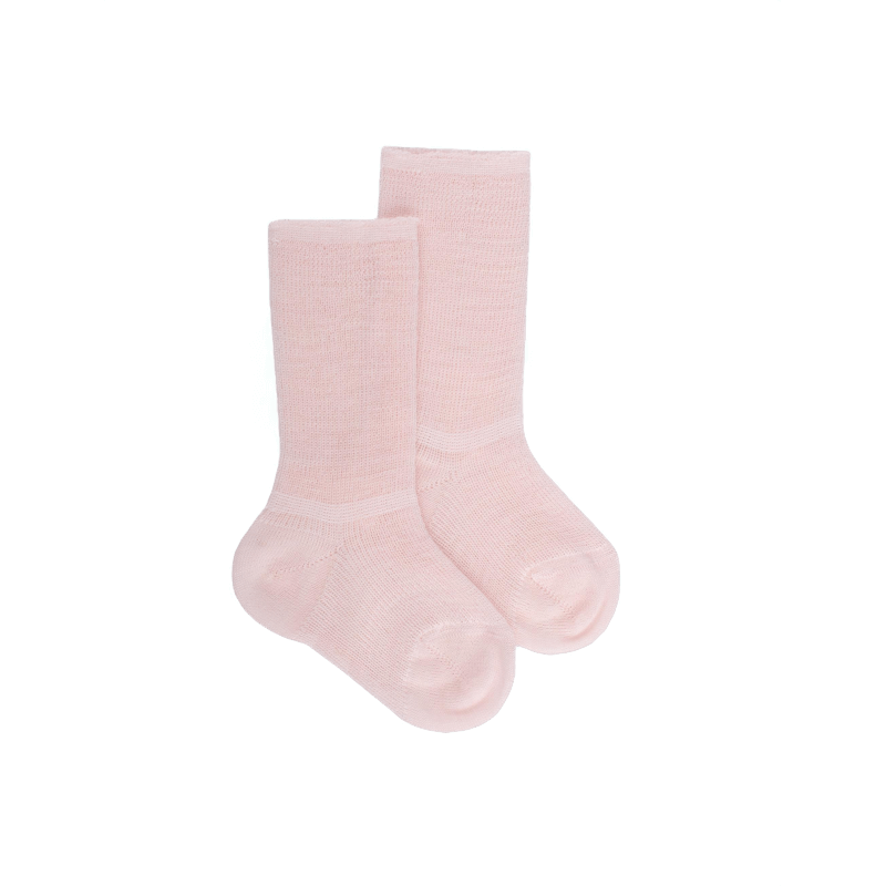 doré doré Chaussettes longues à côtes pour enfants en laine unie - Rose Azalée