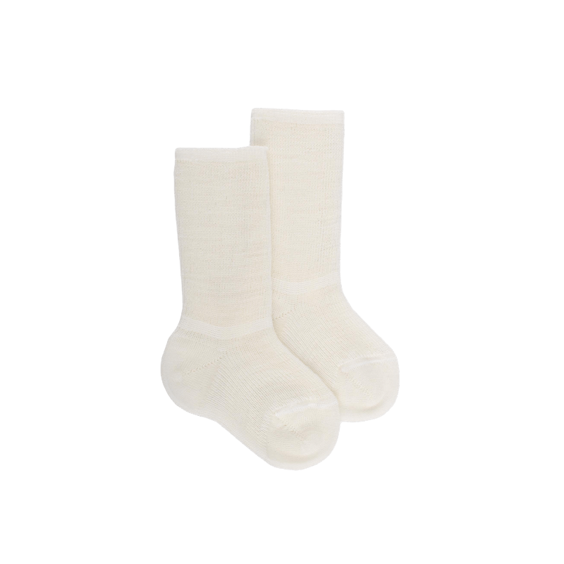 doré doré Chaussettes longues à côtes pour enfants en laine unie - Écru