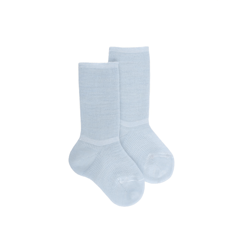 doré doré Chaussettes longues à côtes pour enfants en laine unie - Bleu Vague