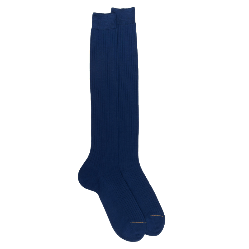 Doré Doré Chaussettes Longues Côtelées Pour Hommes En Fil D'Ecosse Unicolore à 100% - Bleu Voilier