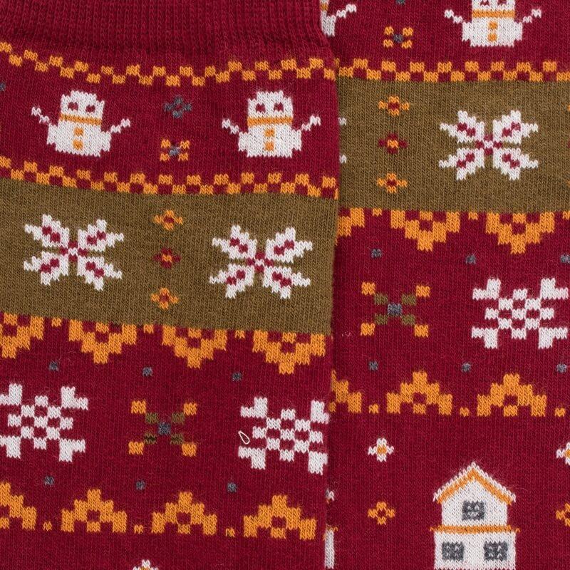 Doré Doré Chaussettes Longues En Coton Pour Femmes Avec Motif Grec De Noël - Rouge Amarante