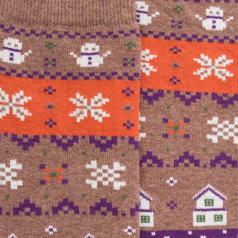 Doré Doré Chaussettes Longues En Coton Pour Femmes Avec Motif Grec De Noël - Marron Caille