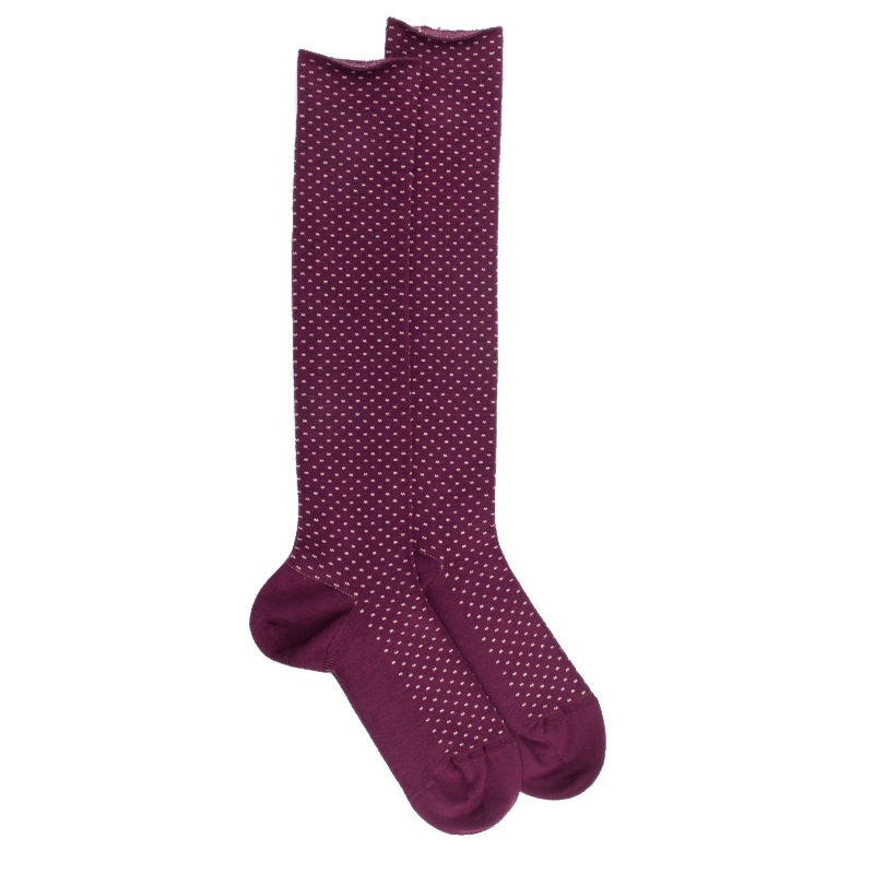 doré doré Chaussettes longues en laine pour femmes avec motifs à tirets - Rouge sangria