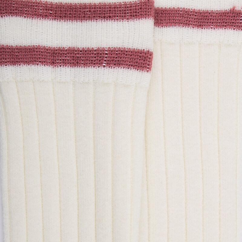 Doré Doré Chaussettes Longues En Laine Unie Côtelée Pour Enfants Avec Deux Bandes Sur Le Bord - Écru