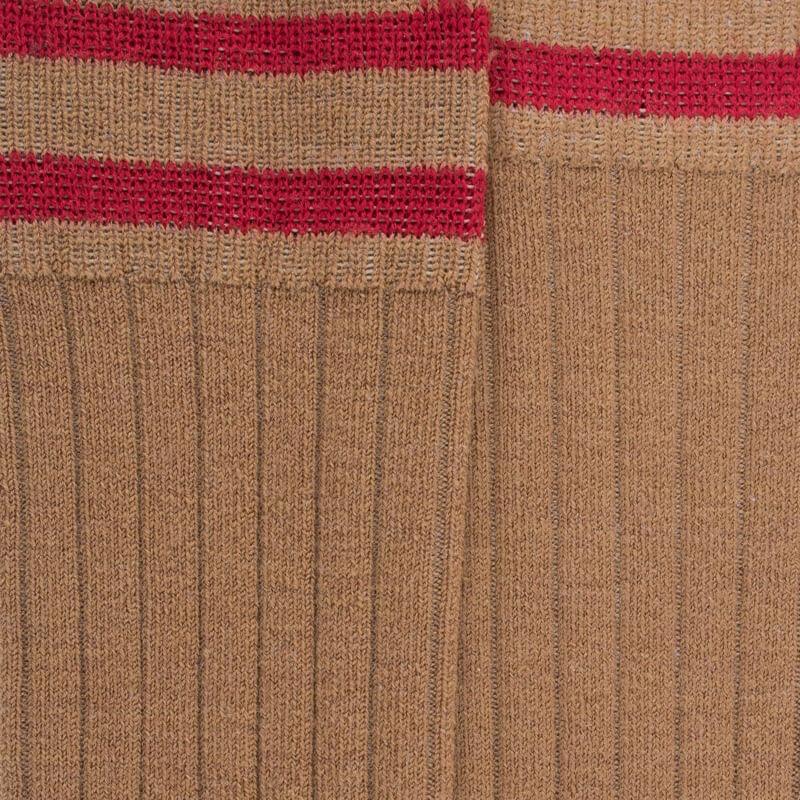 Doré Doré Chaussettes Longues En Laine Unie Côtelée Pour Enfants Avec Deux Bandes Sur Le Bord - Camel