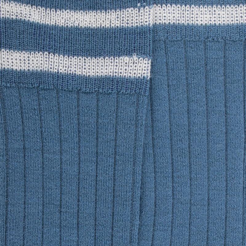 Doré Doré Chaussettes Longues En Laine Unie Côtelée Pour Enfants Avec Deux Bandes Sur Le Bord - Bleu Macadam