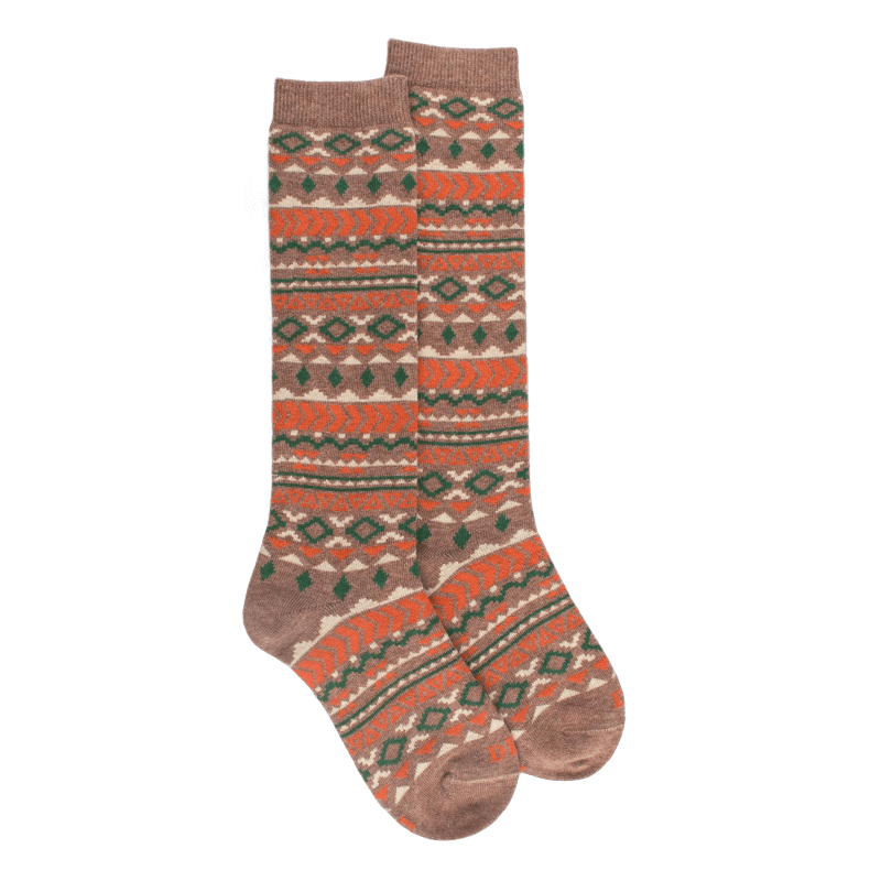 doré doré Chaussettes longues pour enfants en coton à motifs tribaux - Marron Caille