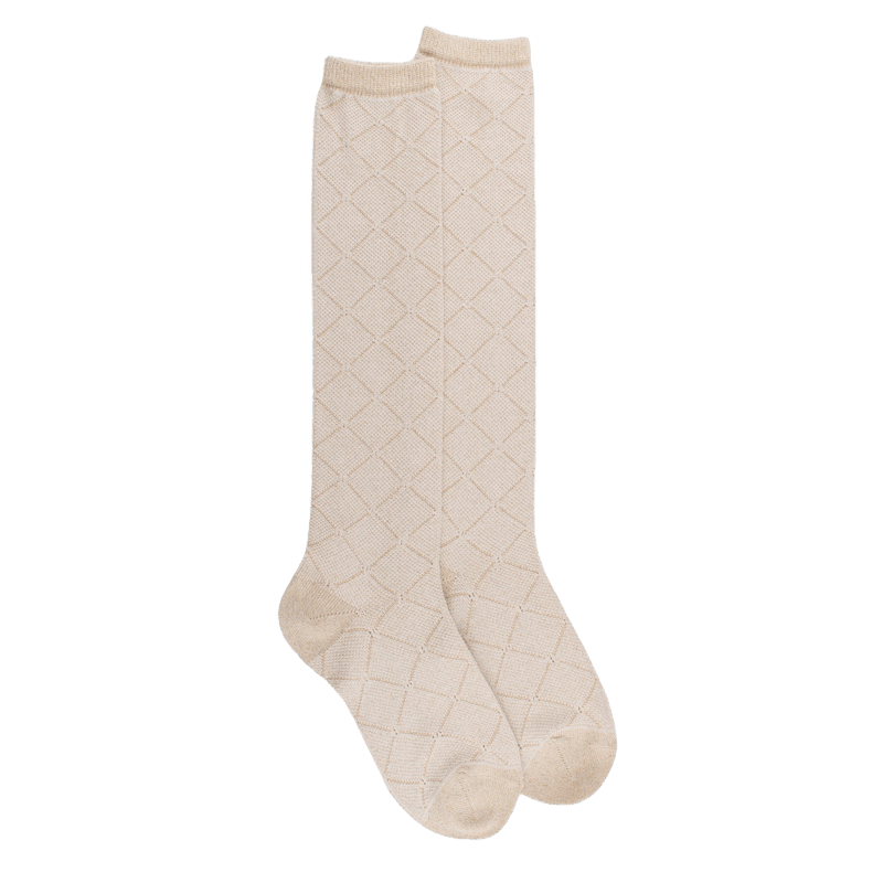 Doré Doré Chaussettes Longues Pour Femmes En Coton égyptien Et Cachemire Avec Effet Brillant à Motifs De Diamants - Écru