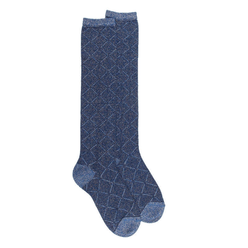 Doré Doré Chaussettes Longues Pour Femmes En Coton égyptien Et Cachemire Avec Effet Brillant à Motifs De Diamants - Bleu Marine Foncé