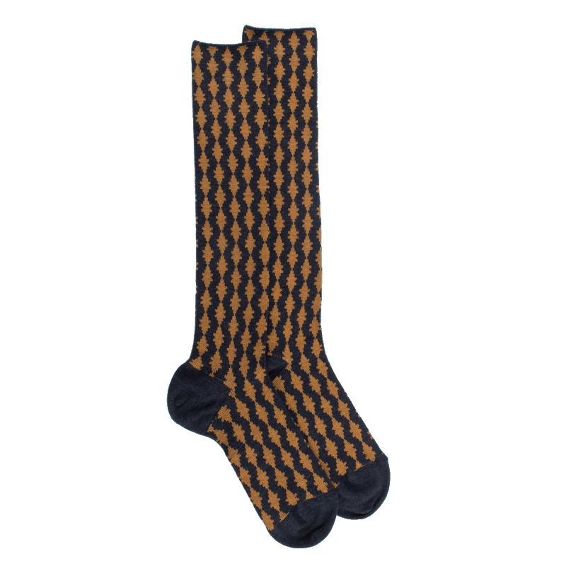 doré doré Chaussettes longues pour femmes en laine à motifs étoilés - Bleu corsaire