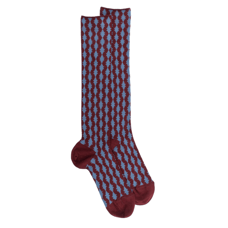 doré doré Chaussettes longues pour femmes en laine à motifs étoilés - Rouge pommard