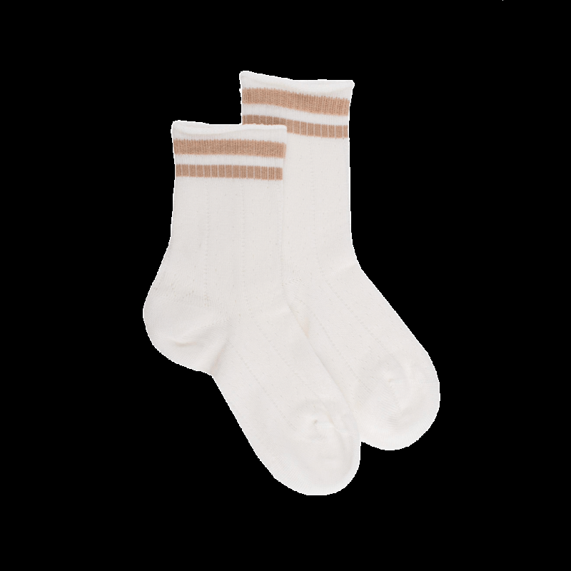 doré doré Chaussettes pour enfants ajourées en fil d'Ecosse - Blanc Givre & Beige Sable