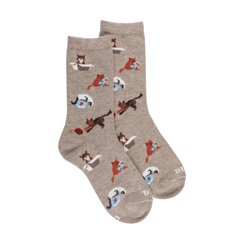 doré doré Chaussettes pour enfants en coton à motifs de chats - Beige Sahara