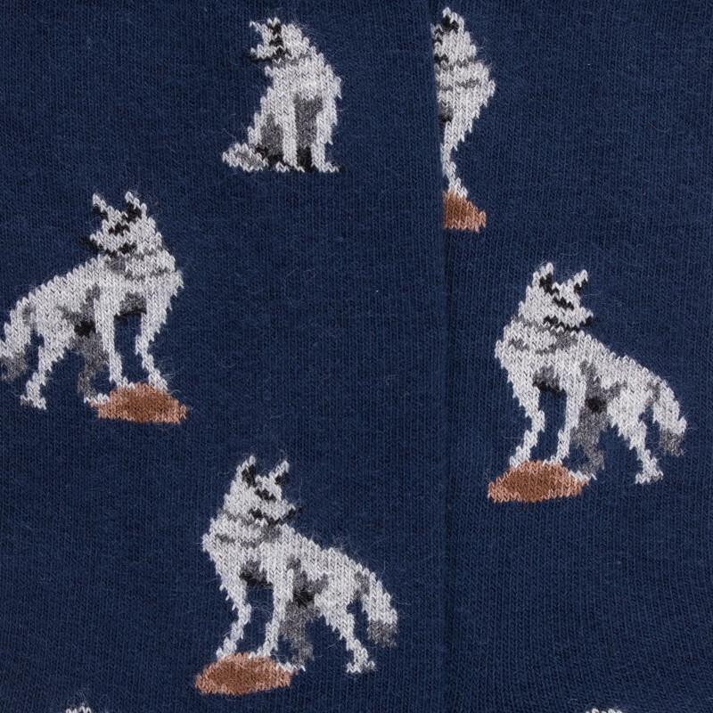 Doré Doré Chaussettes Pour Enfants En Coton à Motifs De Loups - Bleu Voilier