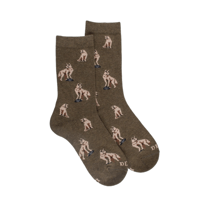 doré doré Chaussettes pour enfants en coton à motifs de loups - Vert cerfeuil