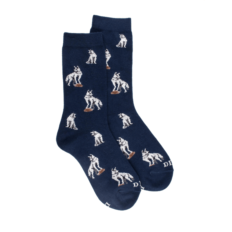 doré doré Chaussettes pour enfants en coton à motifs de loups - Bleu Voilier