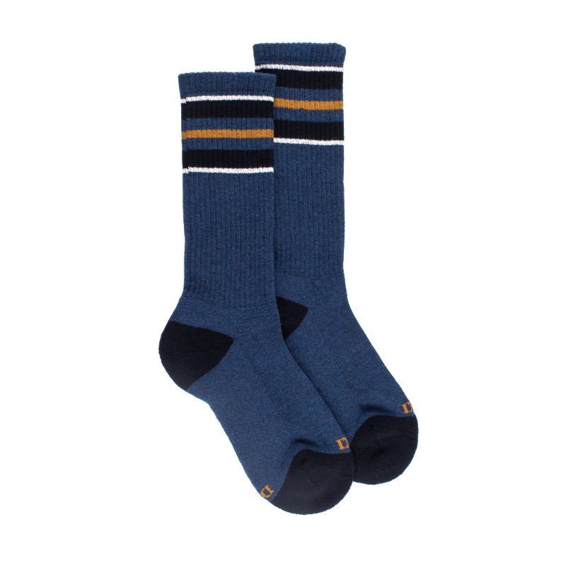 doré doré Chaussettes pour enfants en coton éponge uni avec rayures sur le bord - Bleu pêcheur