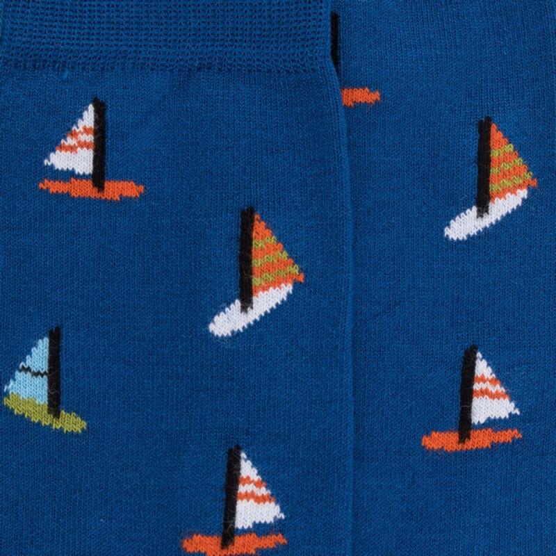Doré Doré Chaussettes Pour Enfants En Fil D'Ecosse à Motifs De Voile - Bleu
