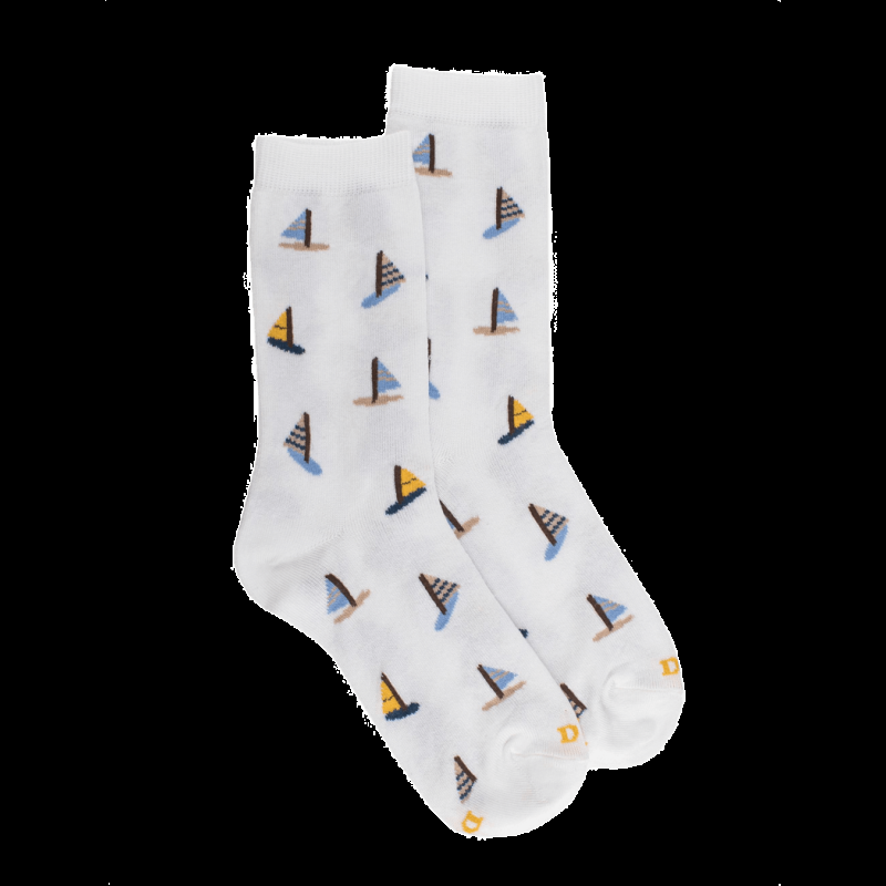 doré doré Chaussettes pour enfants en fil d'Ecosse à motifs de voile - Blanc