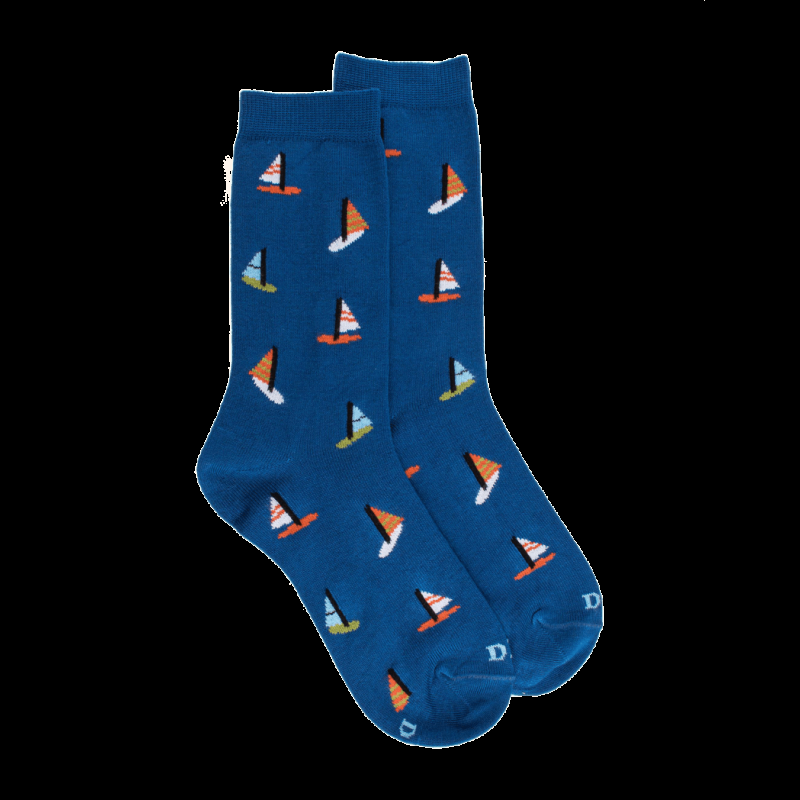 doré doré Chaussettes pour enfants en fil d'Ecosse à motifs de voile - Bleu