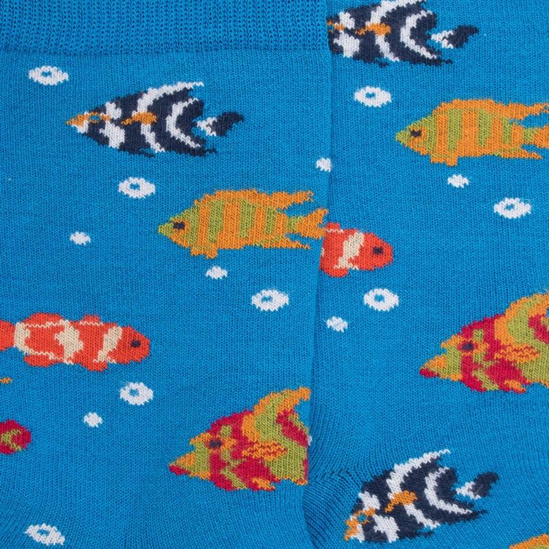 Doré Doré Chaussettes Pour Enfants En Fil D'Ecosse Avec Motifs De Poissons Colorés - Bleu